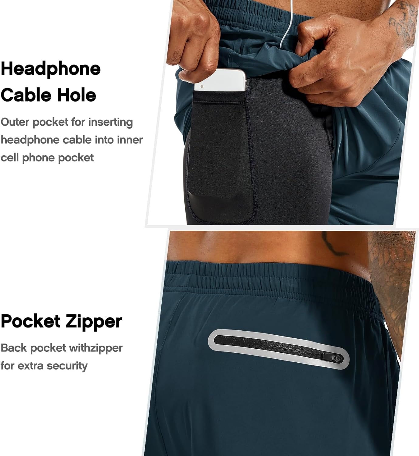 Men'S 2 in 1 Running Shorts 5 in or 7 in Quick Dry Gym Athletic Workout Shorts for Men with Phone Pockets